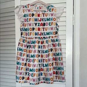 Alphabet Print Kids Dress with Ruffle Sleeves